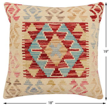 handmade Traditional Pillow Rust Blue Hand-Woven SQUARE 100% WOOL  Hand woven turkish pillow  2 x 2